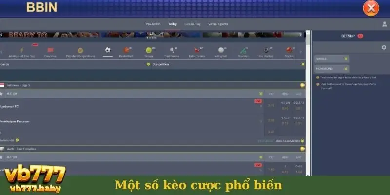Một số kèo cược phổ biến